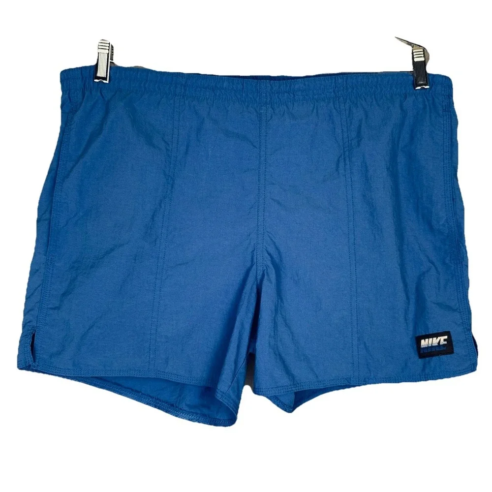 Vintage Nike Nylon Swim Trunks Mens M Blue 90s Lined Running Shorts‎ White Label